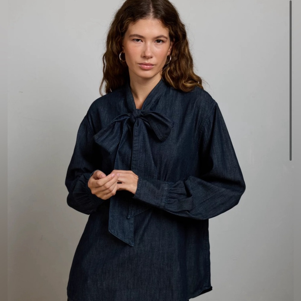 American Eagle AE77 Premium Denim Bow Blouse NWOT